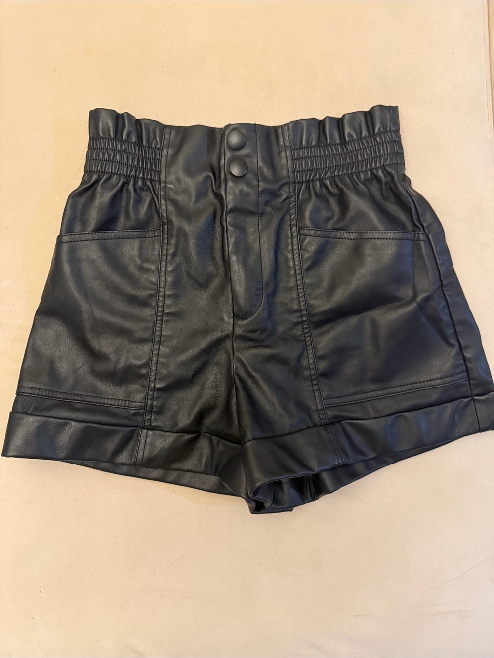 Black Leather High-Waisted Shorts